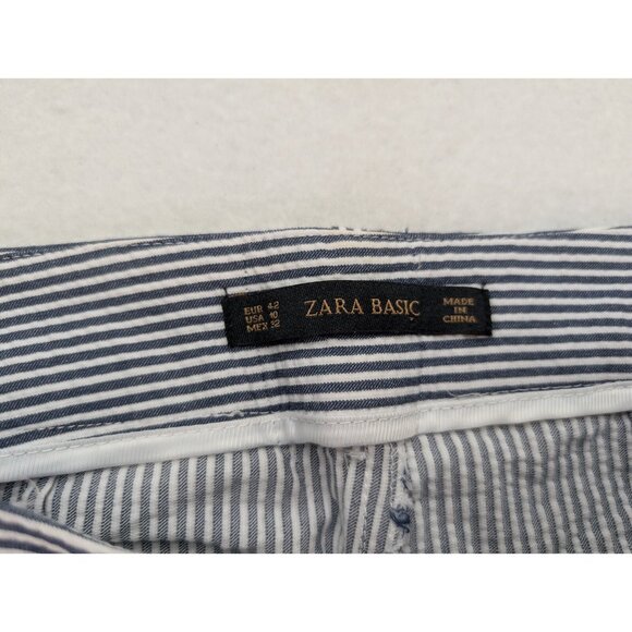 Zara Basic Women's Pants Size 10 Seersucker Striped Ankle - Picture 5 of 16